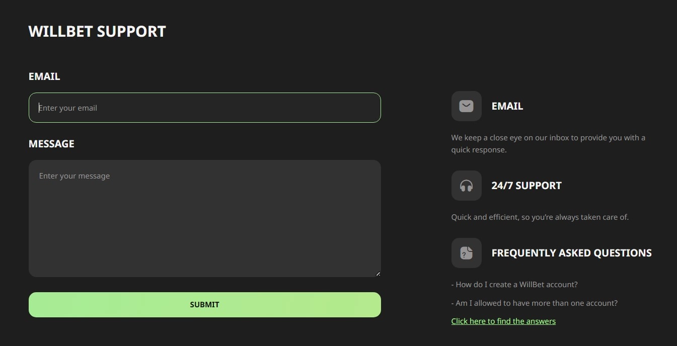 Willbet casino support